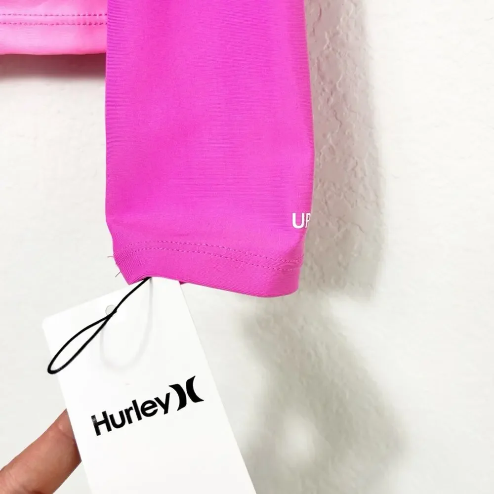 HURLEY GIRLS' LONG SLEEVE PINK OMBRE SWIMMING RASH GUARD SIZE 10 UPF50+ NWT